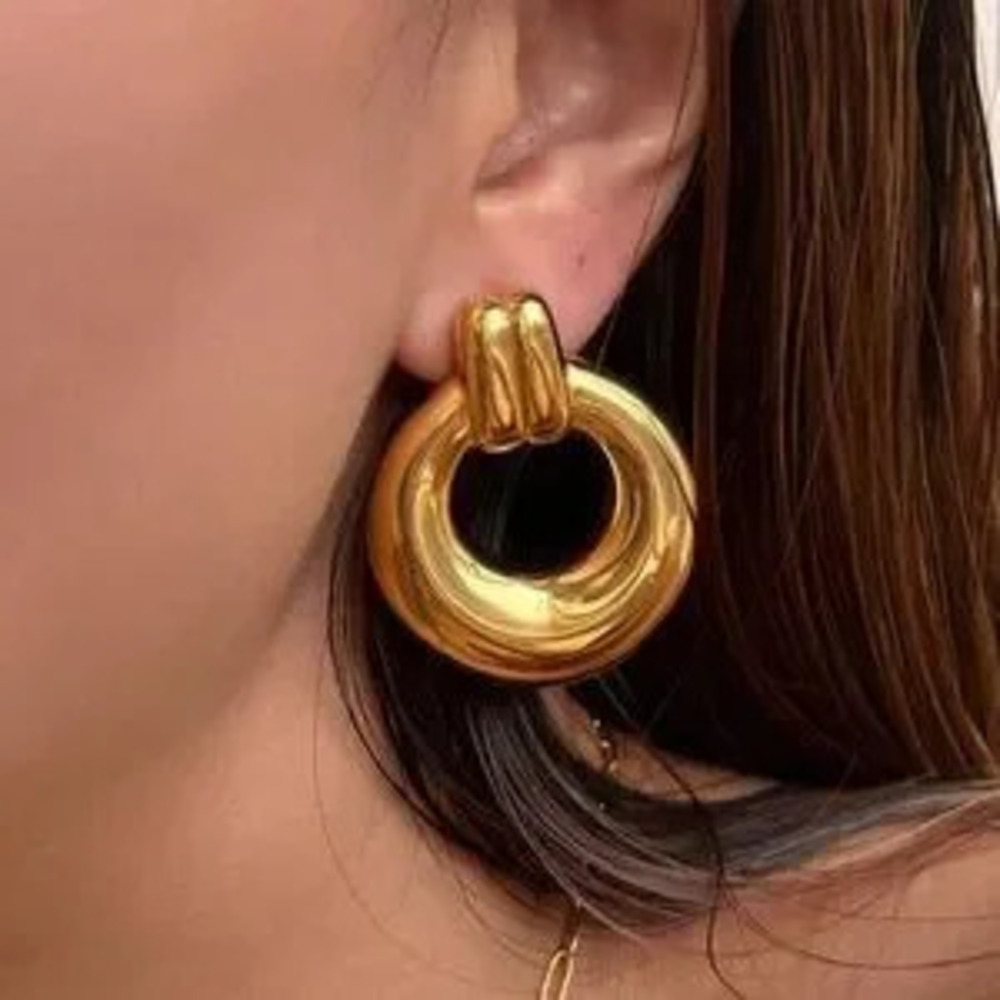 Luxe Gold Tone Stainless Steel Statement Earrings - Picture 3 of 5